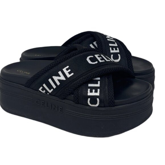 Celine Black Platform Slip On Sandals Sz-37 - Picture 1 of 5